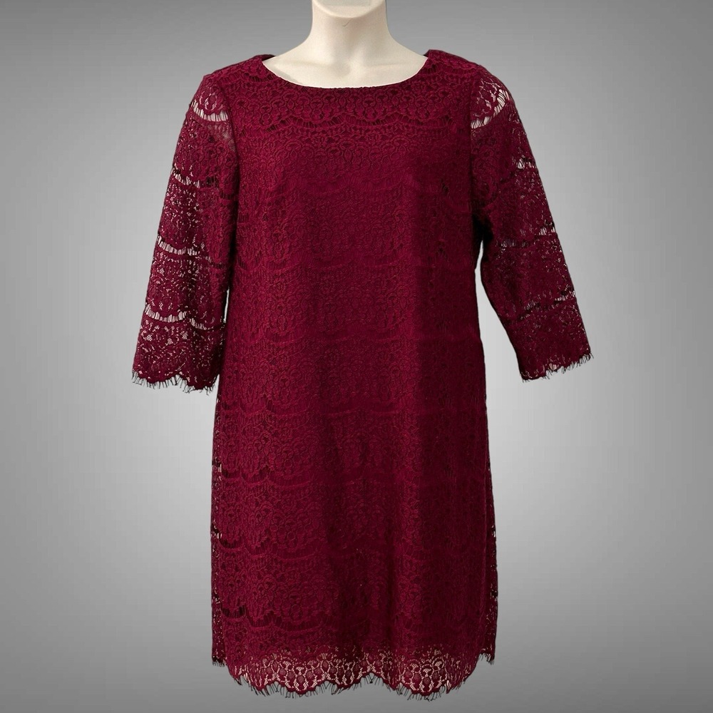 RN Studio Womens‎ Dress Plus 18 Maroon Lace Shift Evening Cocktail Wedding Event